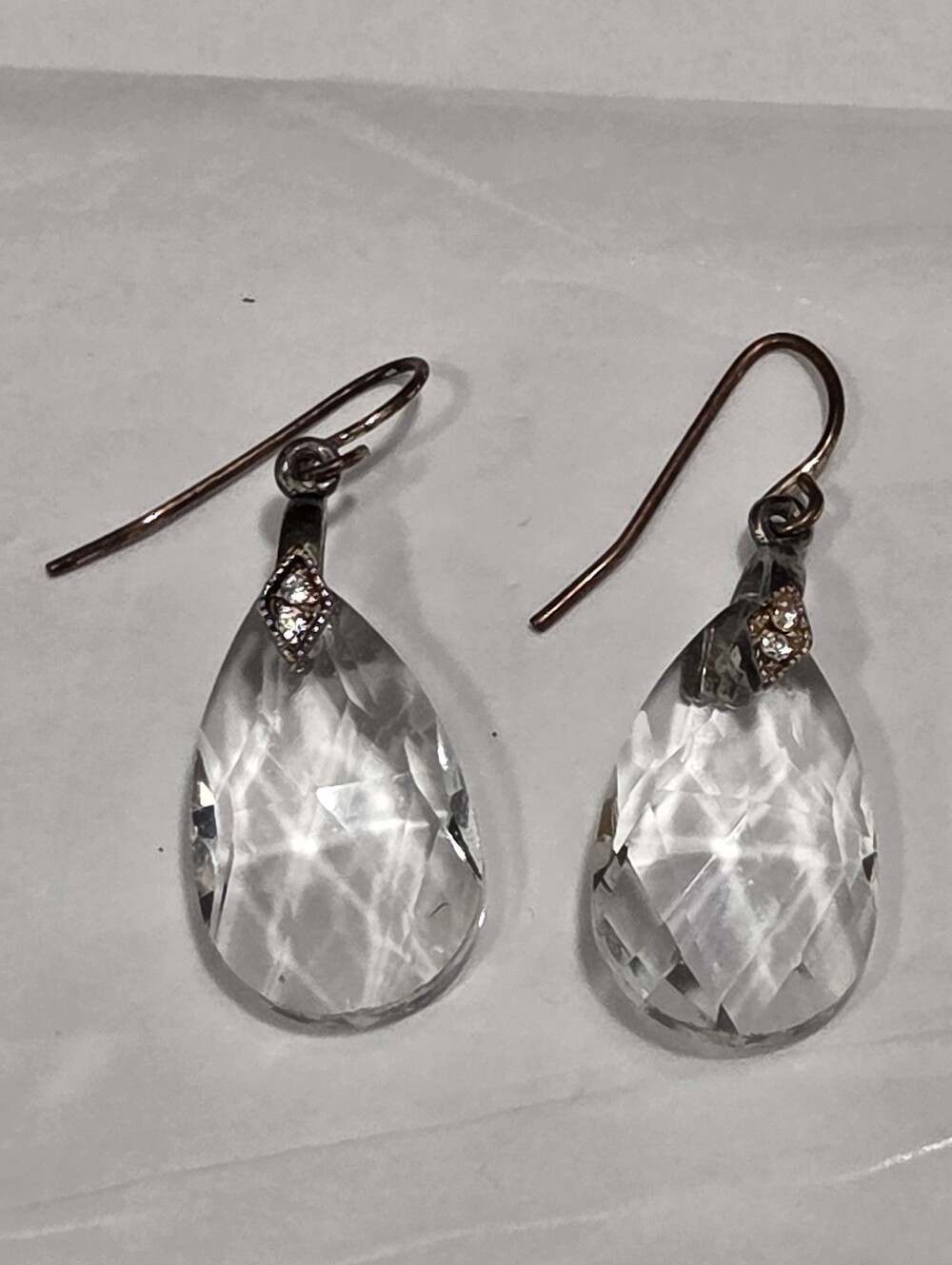 Vintage Clear Crystal Faceted Teardrop Dangle Earrings